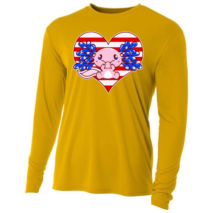 Cute USA American Flag Axolotl Cooling Performance Long Sleeve Crew