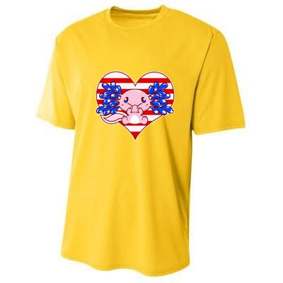Cute USA American Flag Axolotl Youth Performance Sprint T-Shirt
