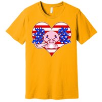 Cute USA American Flag Axolotl Premium T-Shirt