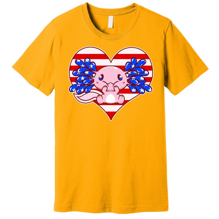 Cute USA American Flag Axolotl Premium T-Shirt