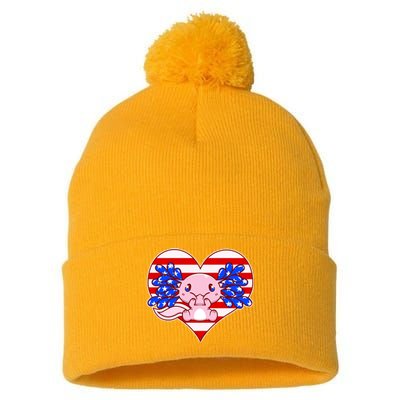 Cute USA American Flag Axolotl Pom Pom 12in Knit Beanie