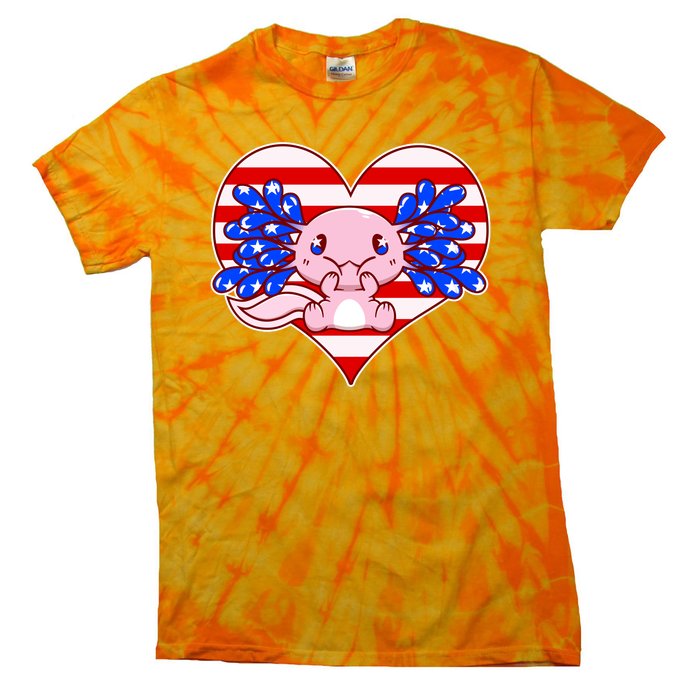 Cute USA American Flag Axolotl Tie-Dye T-Shirt