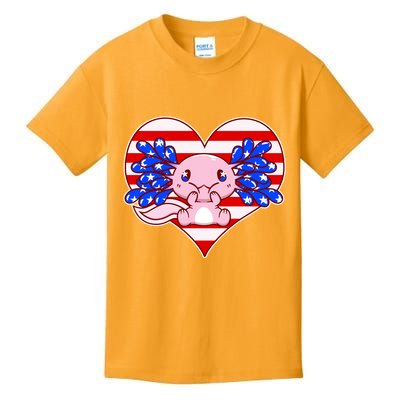Cute USA American Flag Axolotl Kids T-Shirt