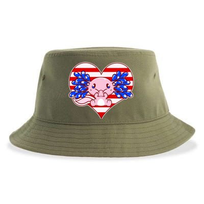 Cute USA American Flag Axolotl Sustainable Bucket Hat