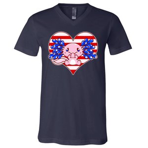 Cute USA American Flag Axolotl V-Neck T-Shirt