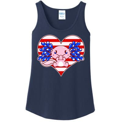 Cute USA American Flag Axolotl Ladies Essential Tank