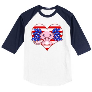 Cute USA American Flag Axolotl Baseball Sleeve Shirt