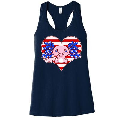 Cute USA American Flag Axolotl Women's Racerback Tank