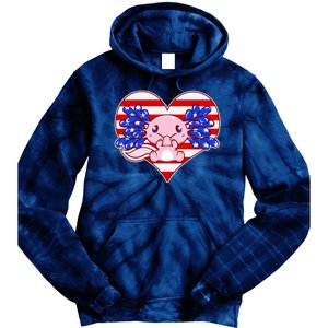 Cute USA American Flag Axolotl Tie Dye Hoodie