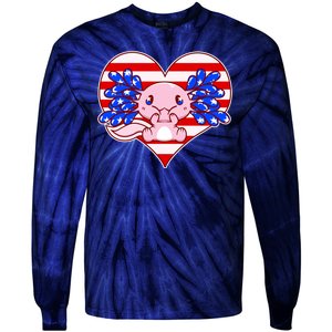 Cute USA American Flag Axolotl Tie-Dye Long Sleeve Shirt