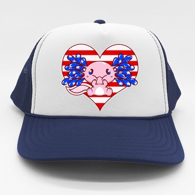 Cute USA American Flag Axolotl Trucker Hat