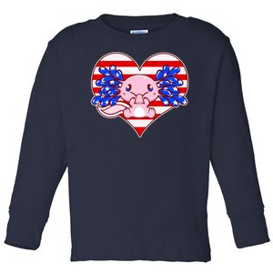 Cute USA American Flag Axolotl Toddler Long Sleeve Shirt