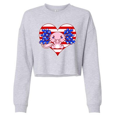 Cute USA American Flag Axolotl Cropped Pullover Crew