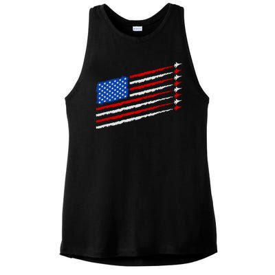 Cool USA American Flag Air Show Jet Planes Ladies PosiCharge Tri-Blend Wicking Tank