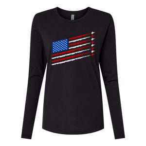 Cool USA American Flag Air Show Jet Planes Womens Cotton Relaxed Long Sleeve T-Shirt