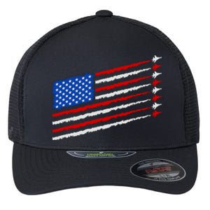 Cool USA American Flag Air Show Jet Planes Flexfit Unipanel Trucker Cap