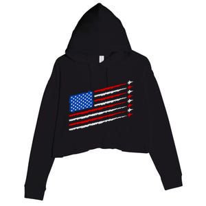 Cool USA American Flag Air Show Jet Planes Crop Fleece Hoodie