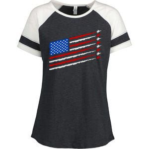 Cool USA American Flag Air Show Jet Planes Enza Ladies Jersey Colorblock Tee