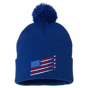 Cool USA American Flag Air Show Jet Planes Pom Pom 12in Knit Beanie