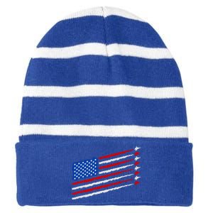 Cool USA American Flag Air Show Jet Planes Striped Beanie with Solid Band