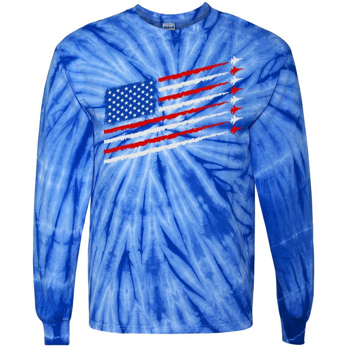 Cool USA American Flag Air Show Jet Planes Tie-Dye Long Sleeve Shirt