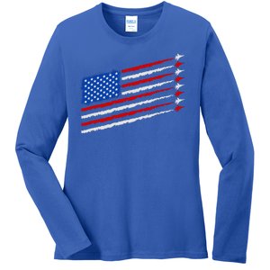 Cool USA American Flag Air Show Jet Planes Ladies Long Sleeve Shirt