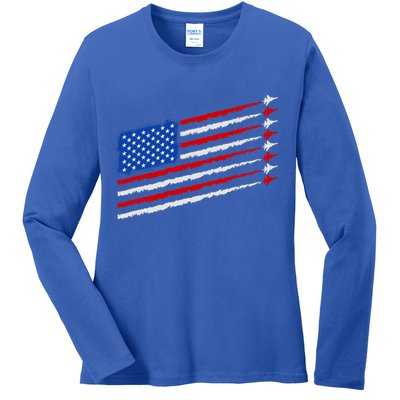 Cool USA American Flag Air Show Jet Planes Ladies Long Sleeve Shirt
