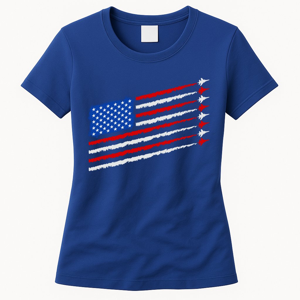 Cool USA American Flag Air Show Jet Planes Womens T-Shirt