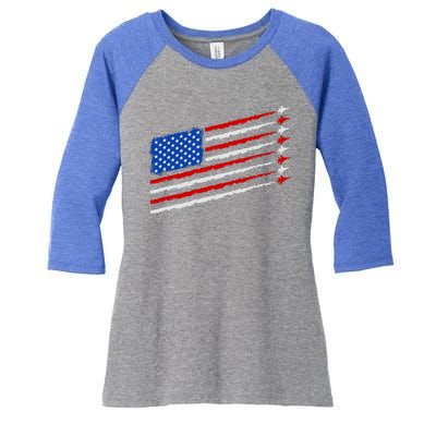 Cool USA American Flag Air Show Jet Planes Women's Tri-Blend 3/4-Sleeve Raglan Shirt