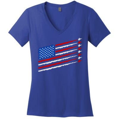 Cool USA American Flag Air Show Jet Planes Women's V-Neck T-Shirt