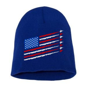 Cool USA American Flag Air Show Jet Planes Short Acrylic Beanie