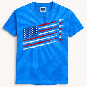 Cool USA American Flag Air Show Jet Planes Kids Tie-Dye T-Shirt