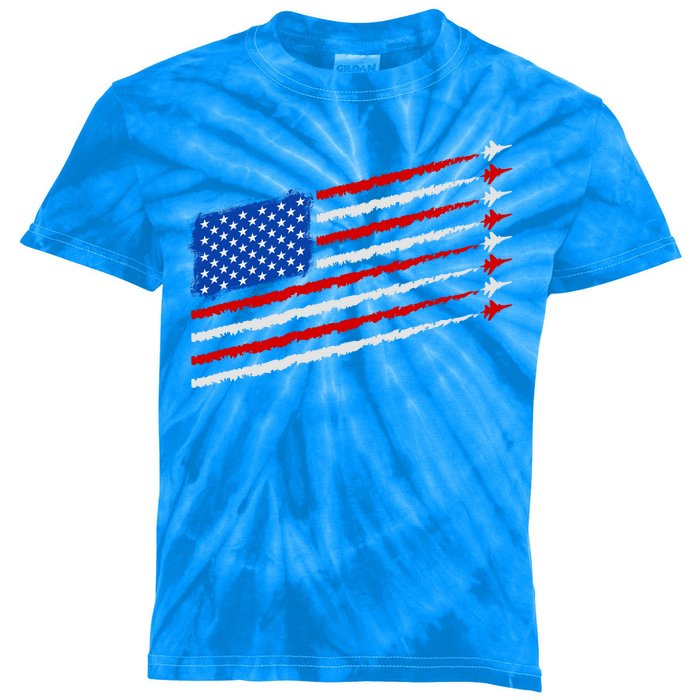 Cool USA American Flag Air Show Jet Planes Kids Tie-Dye T-Shirt