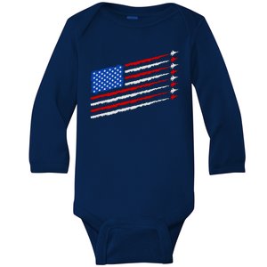 Cool USA American Flag Air Show Jet Planes Baby Long Sleeve Bodysuit