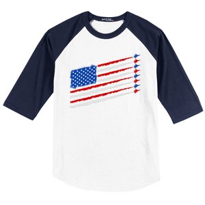 Cool USA American Flag Air Show Jet Planes Baseball Sleeve Shirt