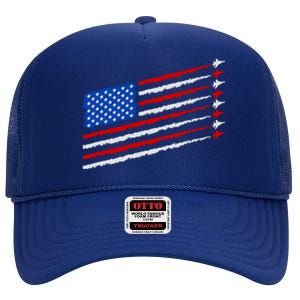 Cool USA American Flag Air Show Jet Planes High Crown Mesh Back Trucker Hat