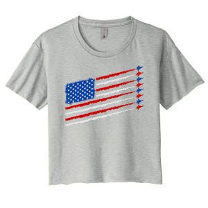 Cool USA American Flag Air Show Jet Planes Women's Crop Top Tee