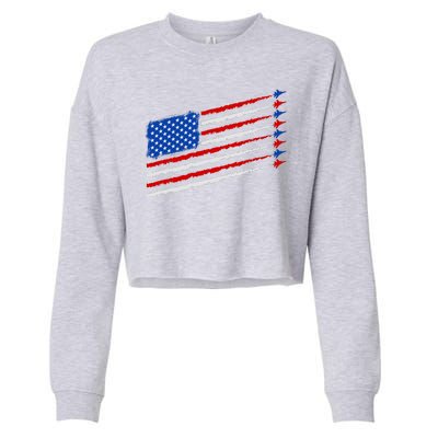 Cool USA American Flag Air Show Jet Planes Cropped Pullover Crew