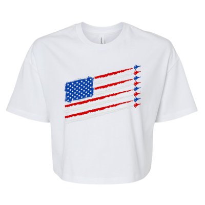 Cool USA American Flag Air Show Jet Planes Bella+Canvas Jersey Crop Tee