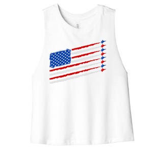 Cool USA American Flag Air Show Jet Planes Women's Racerback Cropped Tank