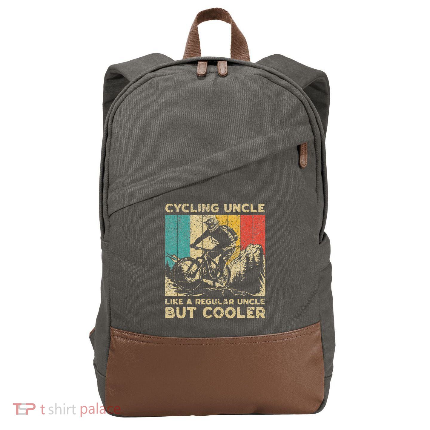 Cycling Uncle Bicycle Riding Cyclist Cotton Canvas Backpack