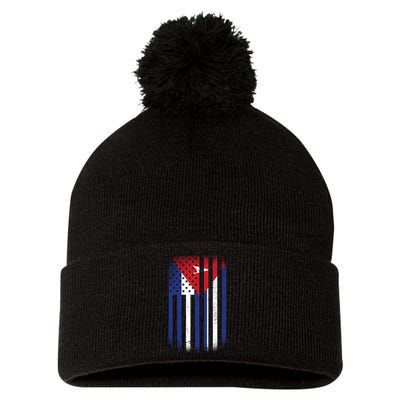 Vintage Cuban Flag Pom Pom 12in Knit Beanie