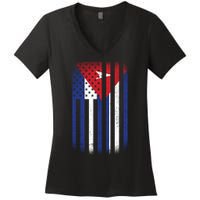 Vintage Cuban Flag Women's V-Neck T-Shirt