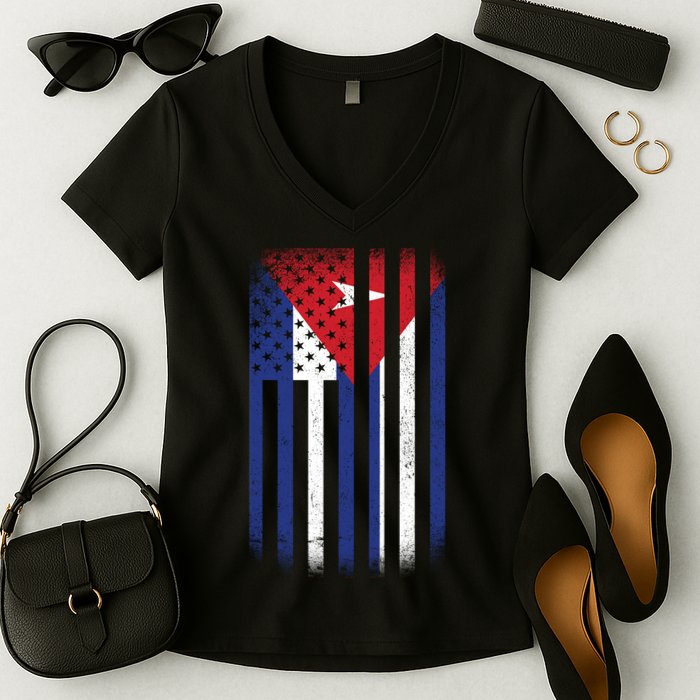 Vintage Cuban Flag Women's V-Neck T-Shirt