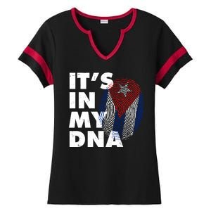 Cuba It's In My DNA Cuban Flag Fingerprint Ladies Halftime Notch Neck Tee