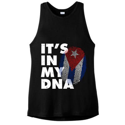 Cuba It's In My DNA Cuban Flag Fingerprint Ladies PosiCharge Tri-Blend Wicking Tank