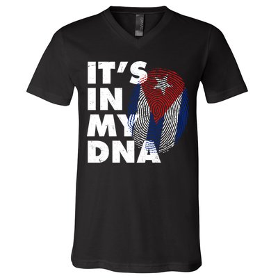 Cuba It's In My DNA Cuban Flag Fingerprint V-Neck T-Shirt