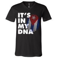 Cuba It's In My DNA Cuban Flag Fingerprint V-Neck T-Shirt
