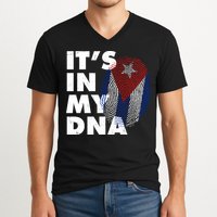 Cuba It's In My DNA Cuban Flag Fingerprint V-Neck T-Shirt