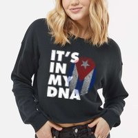 Cuba It's In My DNA Cuban Flag Fingerprint Cropped Pullover Crew
